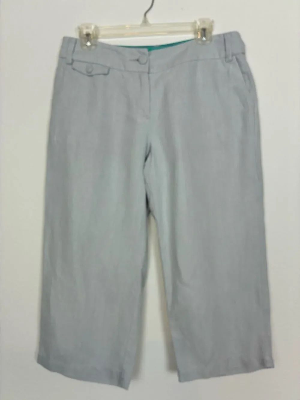 Boden Pure Linen Cropped Fuller Leg Mid Calf Trousers Button pockets